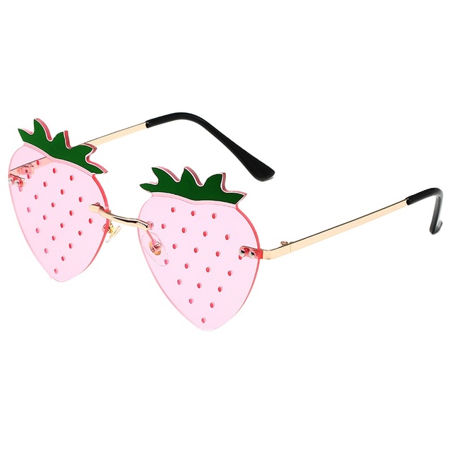 Customizable Trendy Frameless Strawberry Print Sunglasses Women Funky Party Dance Festival UV400 Eyewear Wholesale Bulk Order