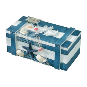 Boîtes de rangement en bois de style méditerranéen, ensemble de 2 boîtes à bijoux rectangulaires décoratives avec motif sur le thème de l'océan pour la maison et les voyages - Product Image 4