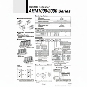 ชิ้นส่วนนิวเมติกควบคุมท่อร่วม ARM2000-6A1-01G นิวเมติก SMC - Product Image 1