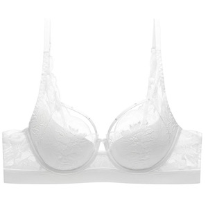 Conjunto de lencería sexy de encaje floral blanco al por mayor, sujetador con aros y bragas de malla transparente, lencería íntima elegante y cómoda para mujer - Product Image 5