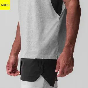 Men Gym Sports Wear Heather Grey Thick Cotton Oversize Athletic Singlets Men Tank Top