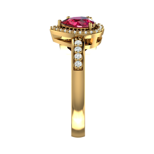 925 Sterling <b>Silver</b> Gold Plated Open <b>Ring</b> with Pear Cut Red CZ & <b>Emerald</b> Cut Blue CZ Halo Design for Women - Product Image 3