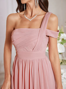 الموضة قبالة الكتف حزام واحد مكشكش الخصر أنيقة شيفون ماكسي تقسيم الفخذ عارية الظهر فستان وصيفة الشرف مع ارتفاع الخصر - Product Image 6