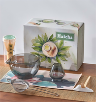 En stock, outils traditionnels pour la cérémonie du matcha, 7 pièces, bol à thé en verre résistant à la chaleur multicolores avec bec verseur, ensemble cadeau Matcha Chawan