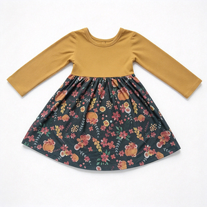 <b>Girls</b> Milk Silk <b>Long</b> Sleeve <b>Dress</b>, Color Block Top & Floral Print Skirt, Casual Twirl Swing <b>Dress</b> for Toddler <b>Girls</b> - Product Image 1