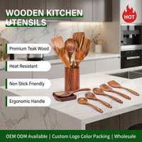 Accessoires de cuisine en gros : Ensemble d'ustensiles de cuisine en bois personnalisés 9 pièces pour la cuisson