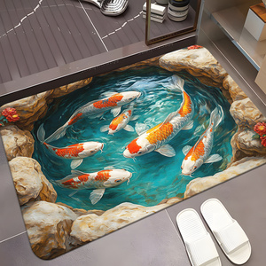 Alfombra con estampado 3D HD <span class=keywords><strong>de</strong></span> peces Koi, antideslizante, absorbente, lavable a máquina, <span class=keywords><strong>de</strong></span> poliéster, con diseño <span class=keywords><strong>de</strong></span> peces Koi nadando, 1 unidad - Product Image 1