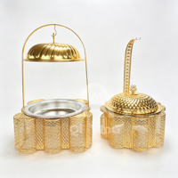Plat à chafing suspendu de luxe 9L, doré style arabe, avec dôme cannelé et finition en forme de cœur, pour buffet et maintien au chaud des aliments lors de mariages au Moyen-Orient