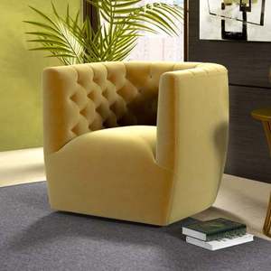 Nouvelle chaise pivotante en velours doré Delaney moderne - Durable et portable pour salon, chambre, salle à manger et hôtel - Product Image 2