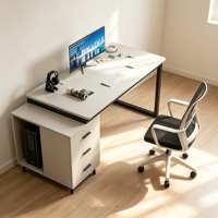 Bureau de travail gris personnalisé avec armoire latérale à 3 tiroirs, compartiment pour ordinateur, structure métallique, bureau à domicile