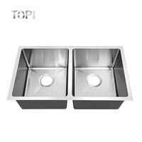 Évier de cuisine double à encastrer en acier inoxydable 304 de haute qualité, fait main, design moderne, surface brossée, style ferme, Tophome