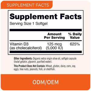 Cápsulas de Gel Suave de Vitamina D3 para Adultos OEM/ODM, Promueven la Función Muscular Saludable, Apoyan la Salud Ósea, Bajo en Azúcar y Grasa, Personalizadas - Product Image 4