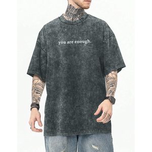 เสื้อยืดโอเวอร์ไซส์ผู้ชาย FOXA ลายกราฟิกวินเทจ You Are Enough สร้างแรงบันดาลใจ แขนสั้น ผ้าคอตตอนเจอร์ซีย์ 100% - Product Image 2
