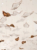 Lampes suspendues au plafond à base ronde moderne, lustre en feuilles de céramique blanc doré pour la lumière de projet de hall d'entrée de maison d'hôtel et de restaurant