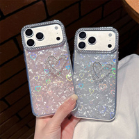 Coque de téléphone portable motif dessin animé Perle Amour pour iPhone 17 Air 16 15 Pro Max, avec miroir, joli nœud, fleur, caméra, et dos 3D orné de diamants