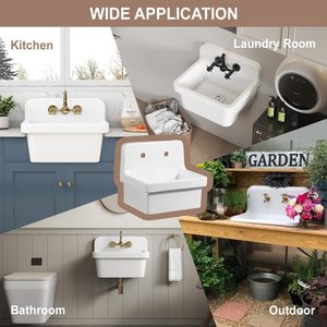 Évier utilitaire à montage <span class=keywords><strong>mural</strong></span> de 21 pouces blanc en argile réfractaire avec accessoires pour salle de bain cuisine <span class=keywords><strong>garage</strong></span> utilisation extérieure - Product Image 4