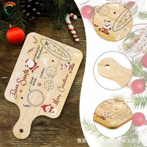 Wooden Christmas Cookie Tray With Handle Rectangle Natural Wood Color For Home Christmas Gift Party Tableware - Product Image 1