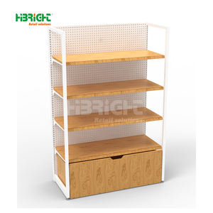 כבדים דו צדדי סופרמרקט גונדולה מדפים תצוגת מסגרת מתכת עם שילובי עץ ופלדה לשימוש בחנות - Product Image 6