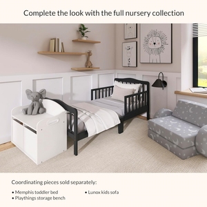 Montessori cổ điển màu đen Vườn Ươm đồ nội thất sàn giường cũi trẻ mới biết đi giường hai bên an toàn đường ray trẻ em bằng gỗ giường với thanh - Product Image 6