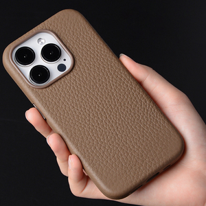 Ốp điện thoại da <span class=keywords><strong>Pebble</strong></span> cho iPhone 15 16 Pro Max Plus, siêu mỏng, cao cấp, chất liệu da thật vân荔枝, bao phủ toàn bộ máy - Product Image 2