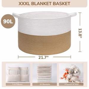 <b>Large</b> Woven Cotton Rope Laundry <b>Basket</b> Hamper with Handles Decorative Nursery <b>Basket</b> <b>Storage</b> Bin for Toys Clothes Organizer - Product Image 5