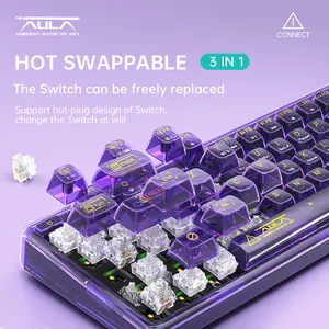 AULA F68 GASKET 3 in 1 Hot Swap able Mechanical Purple Gaming transparente Tastatur mit RGB-Licht, 2.4G & BT 5.0 und USB-C für Spieler