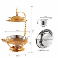 Plat de service chauffe-plat en acier inoxydable doré avec couvercle suspendu, capacité 8L, bordure en dentelle de luxe pour hôtels et restaurants