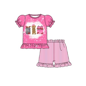 GSSO3702 Ensemble d'été personnalisé pour petite fille, imprimé château et nœuds roses, vêtements pour enfant à manches courtes - Product Image 6