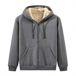 Winter <b>Thick</b> Zipper-Up Solid Loose Fit Hooded <b>Cardigan</b> Sweatshirt Men's 100% Cotton New Versatile Warm Jacket - Product Image 3