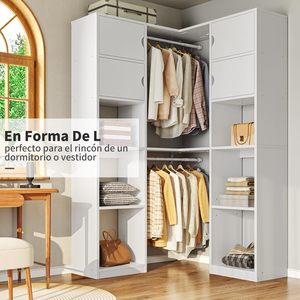 Sistema de Armario Independiente SENYU, Armario Independiente con Vitrina de Almacenamiento, Barras para Colgar y Cajones de Madera - Product Image 6