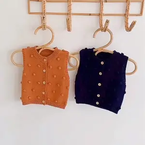 Débardeur tricoté sans manches avec pompon pour enfant, cardigan de nouveau-né, vêtements pour bébés, dernière nouveauté