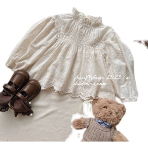 Tongxingyuan Girls Lace Trim Babydoll Shirt Off White Cotton Poplin Fall 2023 Childrens Blouse - Product Image 5