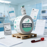Rollo de Etiquetas de Papel Térmico Directo DT de 70g, Etiqueta Médica Impermeable, Adhesivo Fuerte, Impresión de Códigos de Barras para Hospitales y Farmacias