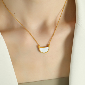 Women's Stainless Steel Gold Plated Semi Circle Charm Shell Necklace <strong>Earrings</strong> 18k Gold Plated Wedding <strong>Bride</strong> Party Jewelry Sets - Product Image 4