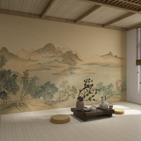 Papier peint mural 3D personnalisé, papier peint vintage chinois de montagne et de rivière peint à la main pour la décoration intérieure de la maison