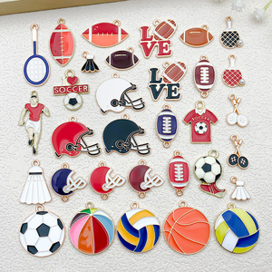 Accessoires de fabrication de bijoux fantaisie : Pendentifs en alliage émaillé (football, basketball, volleyball) pour porte-clés, bracelets et bijoux DIY - Product Image 1