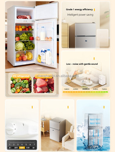 Réfrigérateur-congélateur compact à porte simple ou double 85L-138L, pour la maison, le bureau, le dortoir, en acier inoxydable, couleur acier inoxydable - Product Image 2