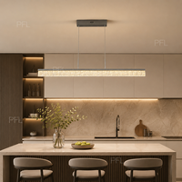 Suspension linéaire moderne gris foncé en verre texturé froissé et acrylique pour salle à manger, îlot de cuisine, bureau 8-12 ㎡