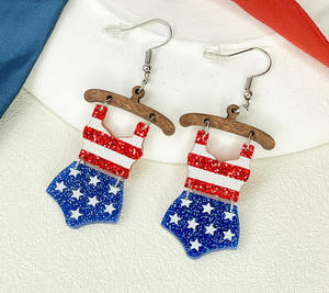 Divertidos pendientes de acrílico con diseño de bandera del Día de la Independencia 2026, joyería de moda, lindos colgadores de madera para bikini, pendientes de gota de acrílico con purpurina sexy para mujer - Product Image 1