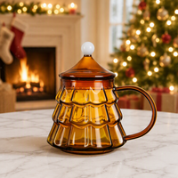 Mug en verre dégradé 350 ml avec couvercle et poignée, en borosilicate, pour café, thé, jus, cadeau de Noël