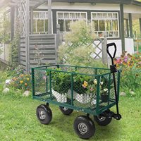 Chariot de jardin robuste en fonte, pliable, pneumatique 3.50-4, chariot à main à quatre roues, plateforme en maille, outils OEM, charge 250 kg