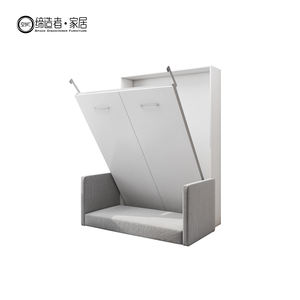 Bambini risparmio di spazio forte costruzione doppia Full Size verticale pistone a Gas idraulico manuale parete letto pieghevole Cabinet con divano - Product Image 5