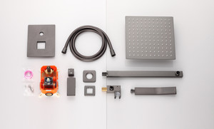 Rubinetti a pioggia nero opaco Set doccia a soffitto <span class=keywords><strong>con</strong></span> sistema di rivestimento per vasca da <span class=keywords><strong>bagno</strong></span> termostatico singolo portatile - Product Image 6