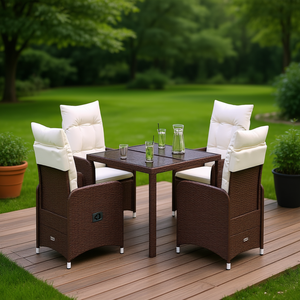 Set Bistrot da Esterno in Polyrattan per 4 Persone con Cuscini, Arredamento da Giardino dal Design Contemporaneo, Colore Marrone - Product Image 2