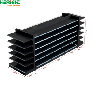 Wood Grain Gondola Shelving Steel Retail Display <b>Rack</b> with Guardrails Floor Standing Supermarket Store <b>Shelf</b> - Product Image 4