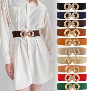 Usine En Gros 5CM De Large <span class=keywords><strong>Robe</strong></span> Élastique <span class=keywords><strong>Ceinture</strong></span> Multicolore Or Métal Alliage Double Cercle Crochet À La Mode Femme <span class=keywords><strong>Ceinture</strong></span> - Product Image 1