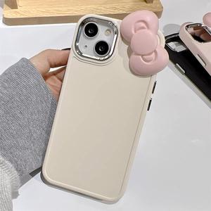 เคสโทรศัพท์มือถือซิลิโคนกันตก รุ่น 13 สำหรับ iPhone16/15/17Pro Max XR ลายโบว์สีชมพูเรียบง่าย เคส <span class=keywords><strong>Apple</strong></span> 11 และ Samsung Plus พร้อมแม่เหล็กป้องกัน - Product Image 3