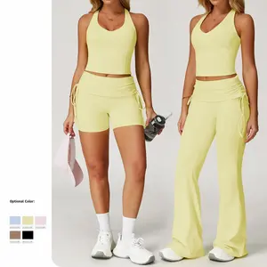 Nuovo Design Plus Size allenamento palestra Fitness corsetto <span class=keywords><strong>sport</strong></span> Crop Top gamba larga Flare Leggings <span class=keywords><strong>2</strong></span> pezzi abbinati Yoga Set donna - Product Image 4