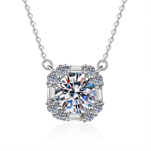 Luxe sieraden 925 <span class=keywords><strong>sterling</strong></span> zilver 1&2&3&5CT D kleur VVS1 Moissanite ronde en baguette geslepen hanger ketting voor dames - Product Image 1