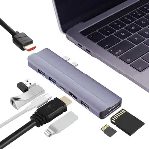 Cổng Sạc Đôi 8 Trong 2 Type C 4K Thành 2 HD MI PD + Đầu Đọc Thẻ SD/TF USB 3.0*2 USB 2.0 Cho MacBook Pro Air